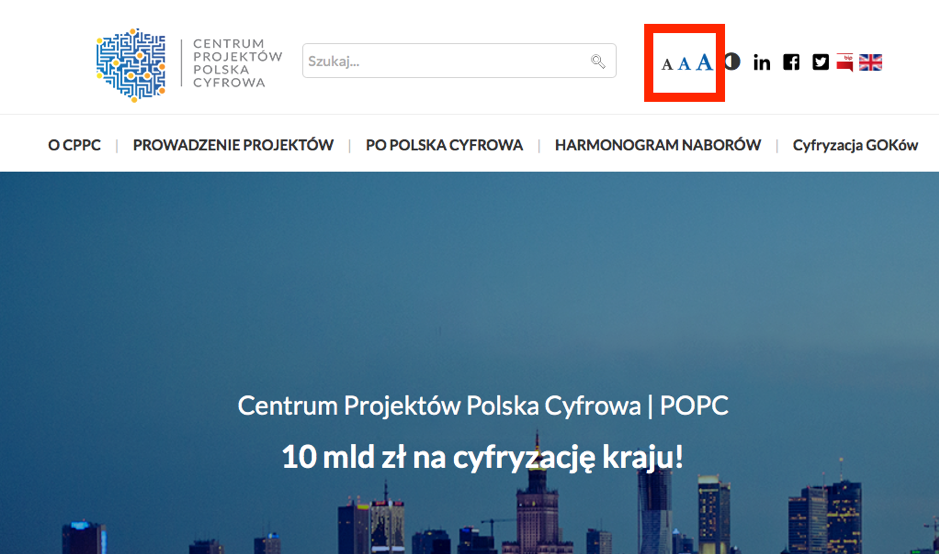 widzet sluzacy do wyboru wielkosci czcionki na stronie