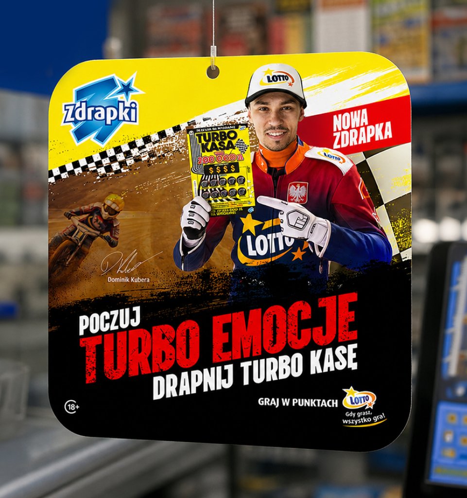 Wobbler Zdrapki Turbo Kasa w punkcie sprzedaży.
